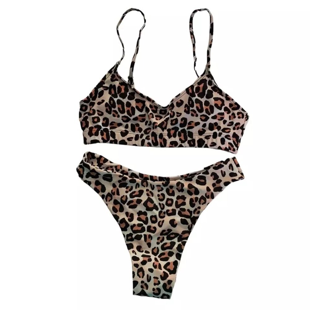 SweatyRocks Leopard Print Bikini Set Swimsuit Size Small Adjustable Straps